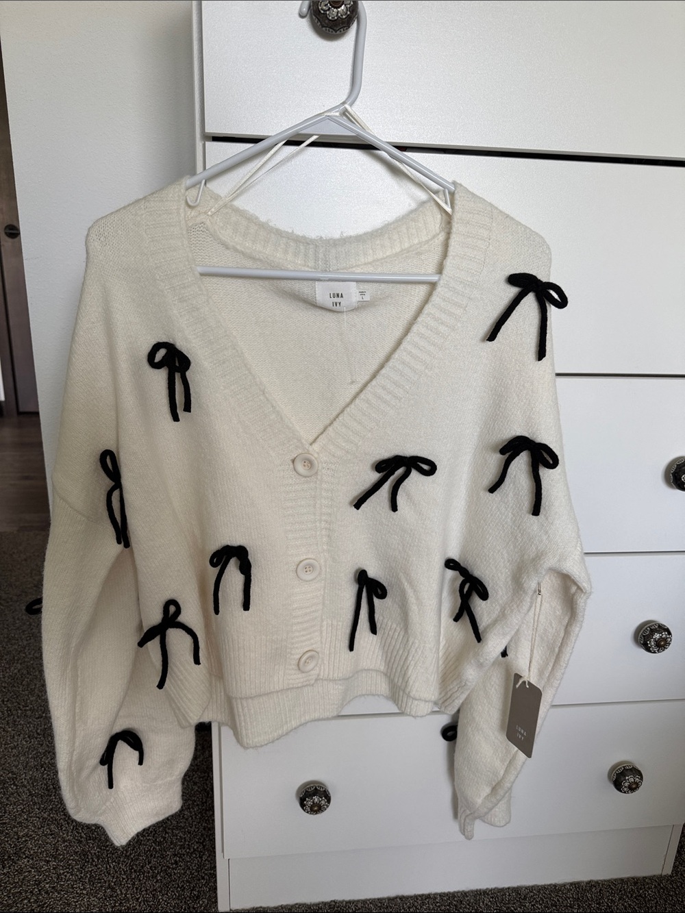 Luna Ivory White & Black Bow Bridal Cardigan